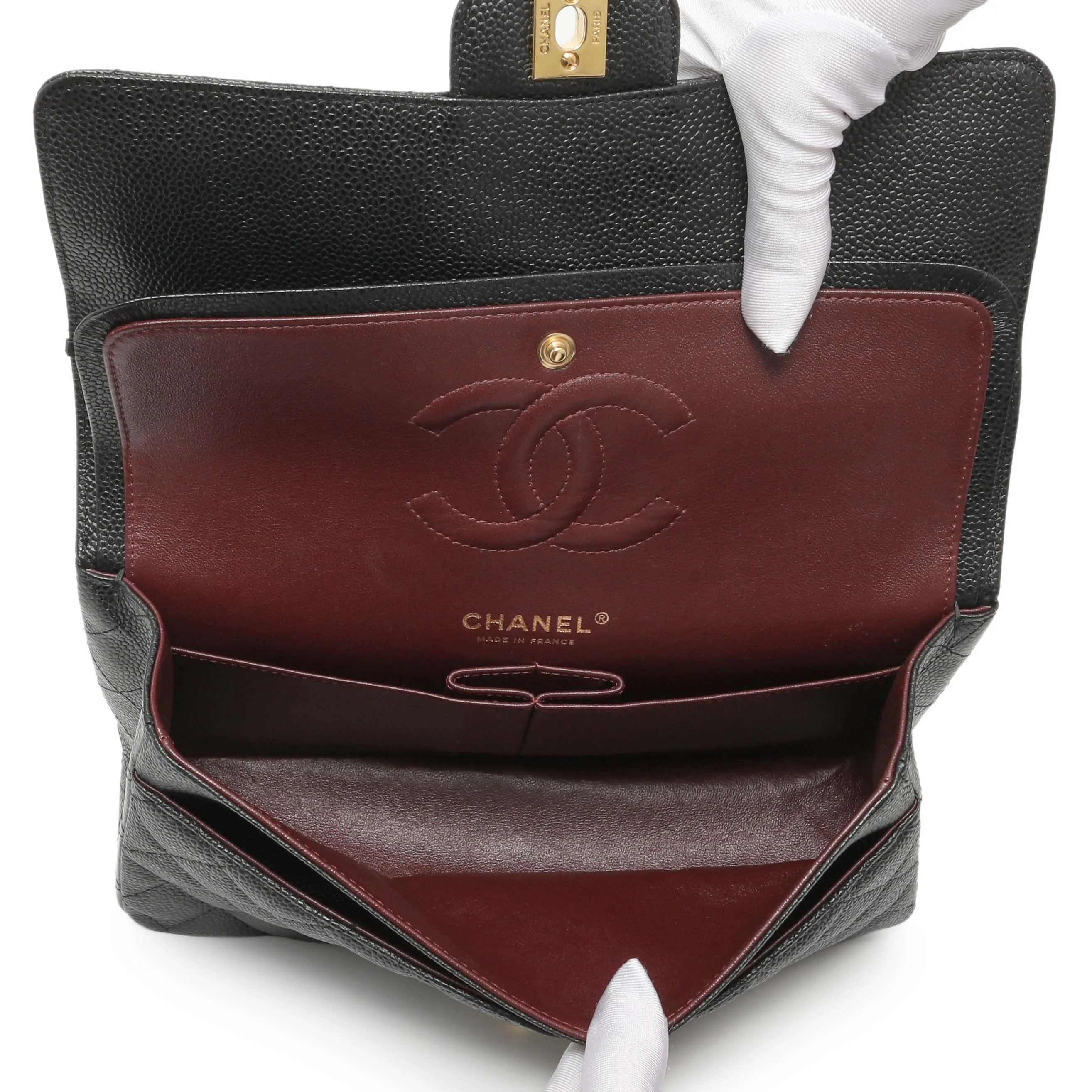 Chanel Black Quilted Caviar Medium Classic Double Flap
