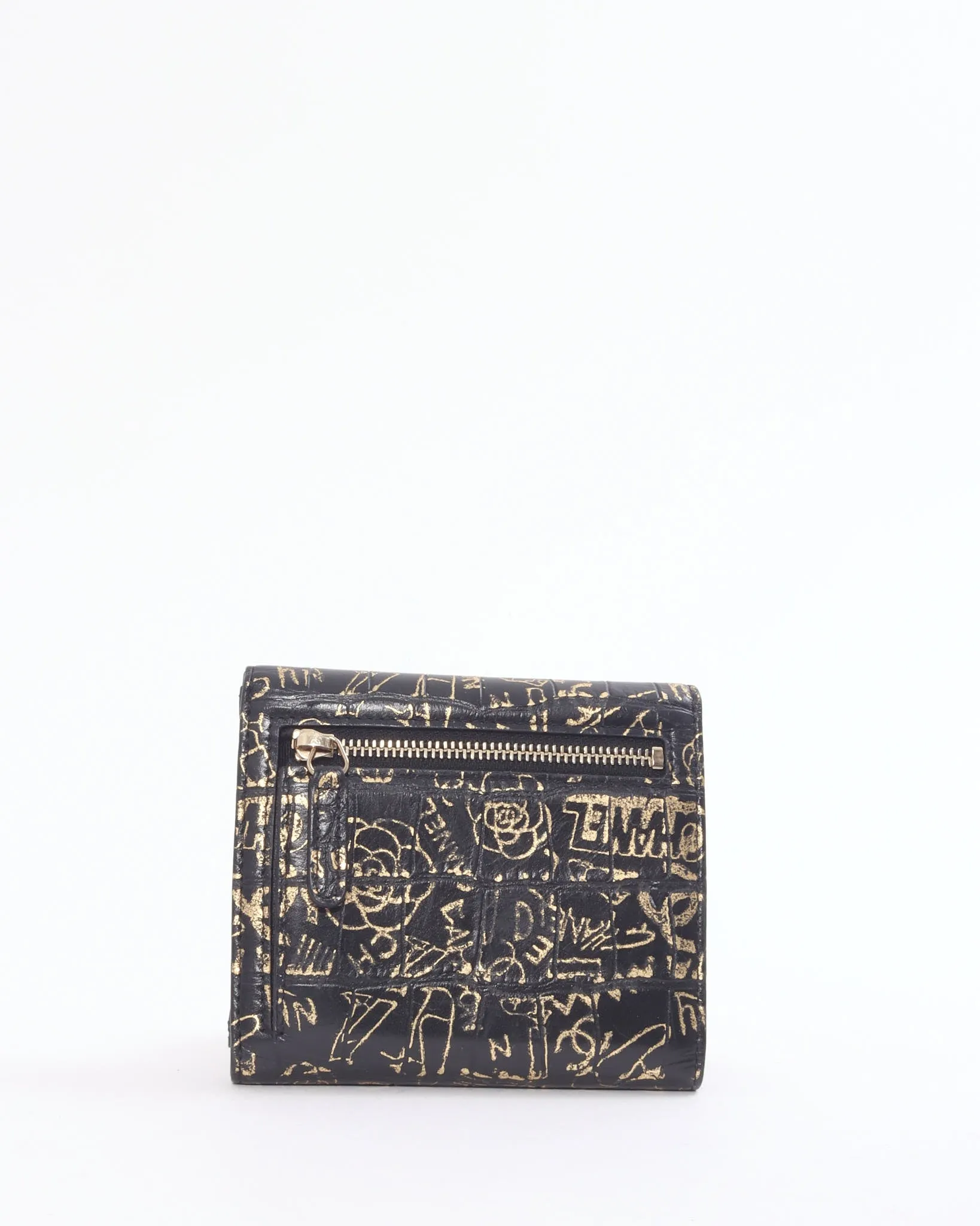 Chanel Black/Gold Croc Embossed Paris-New York Compact Wallet