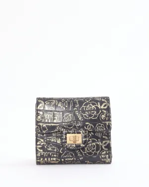 Chanel Black/Gold Croc Embossed Paris-New York Compact Wallet