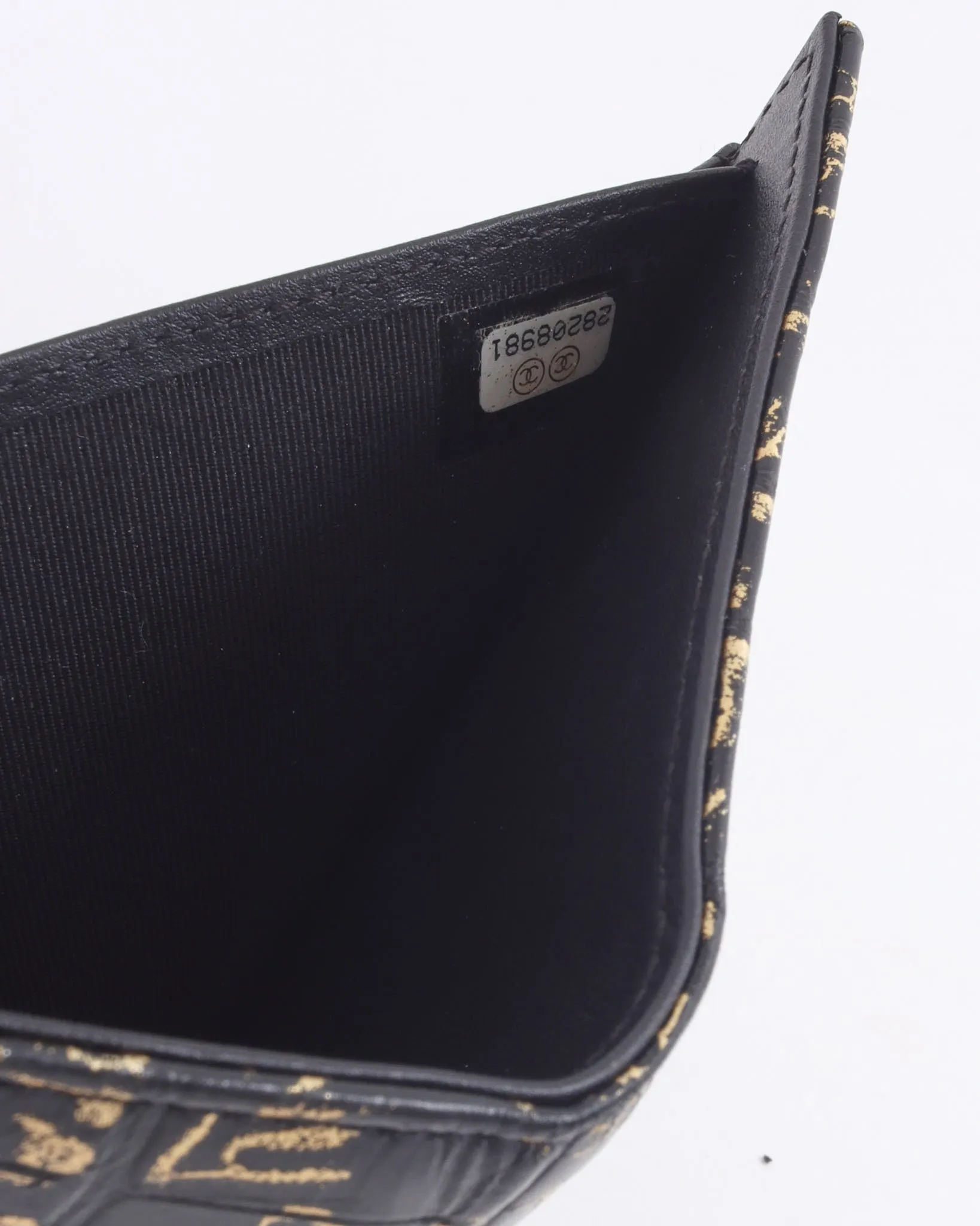 Chanel Black/Gold Croc Embossed Paris-New York Compact Wallet