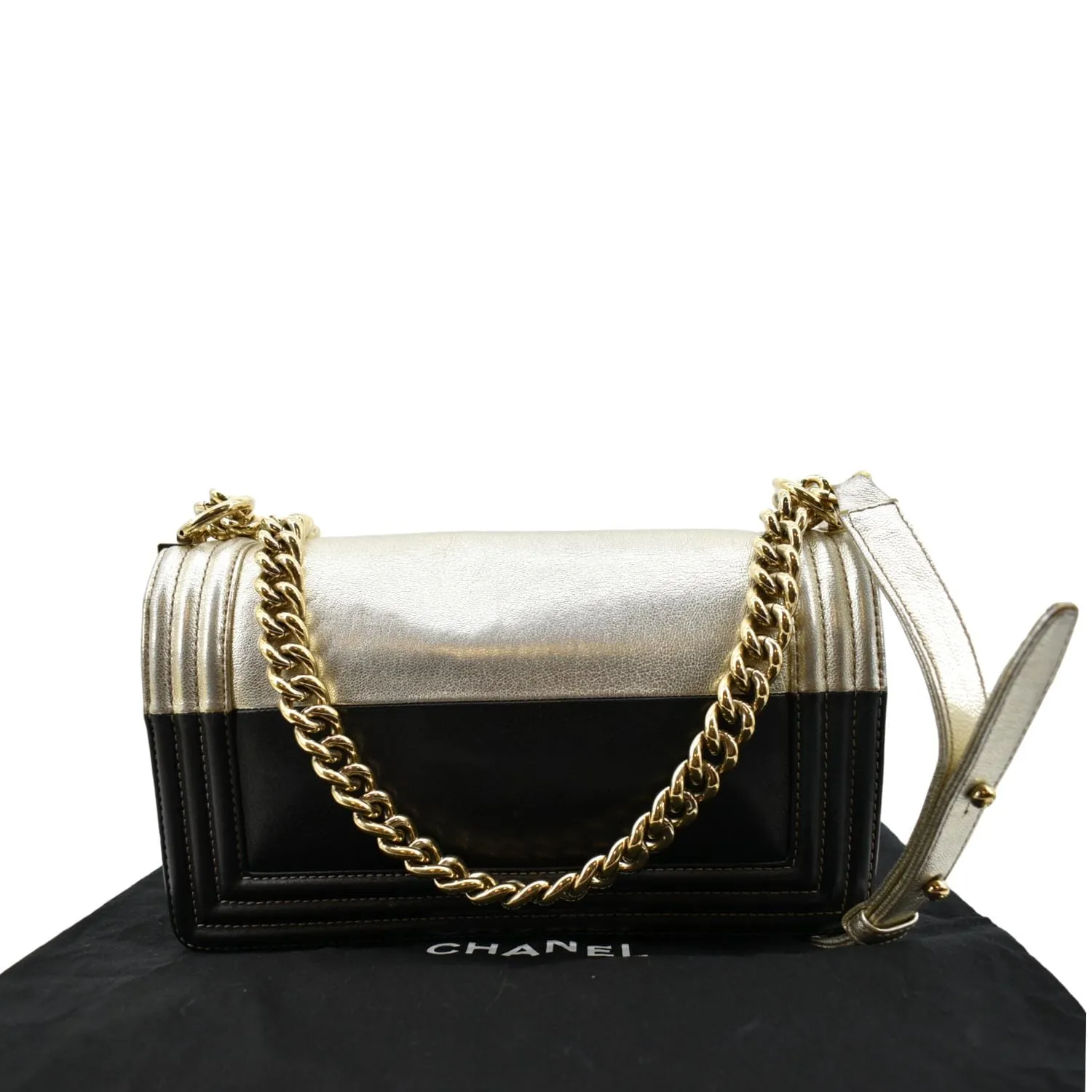CHANEL Boy Leather Shoulder Bag Bicolor