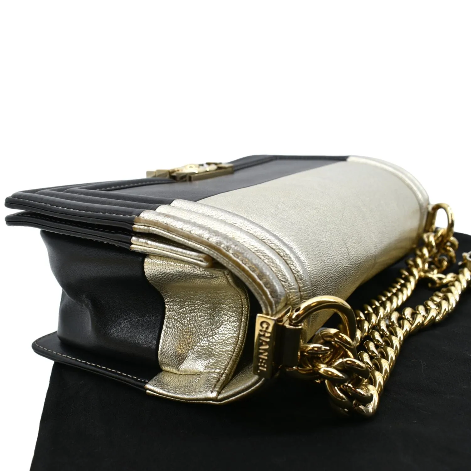 CHANEL Boy Leather Shoulder Bag Bicolor