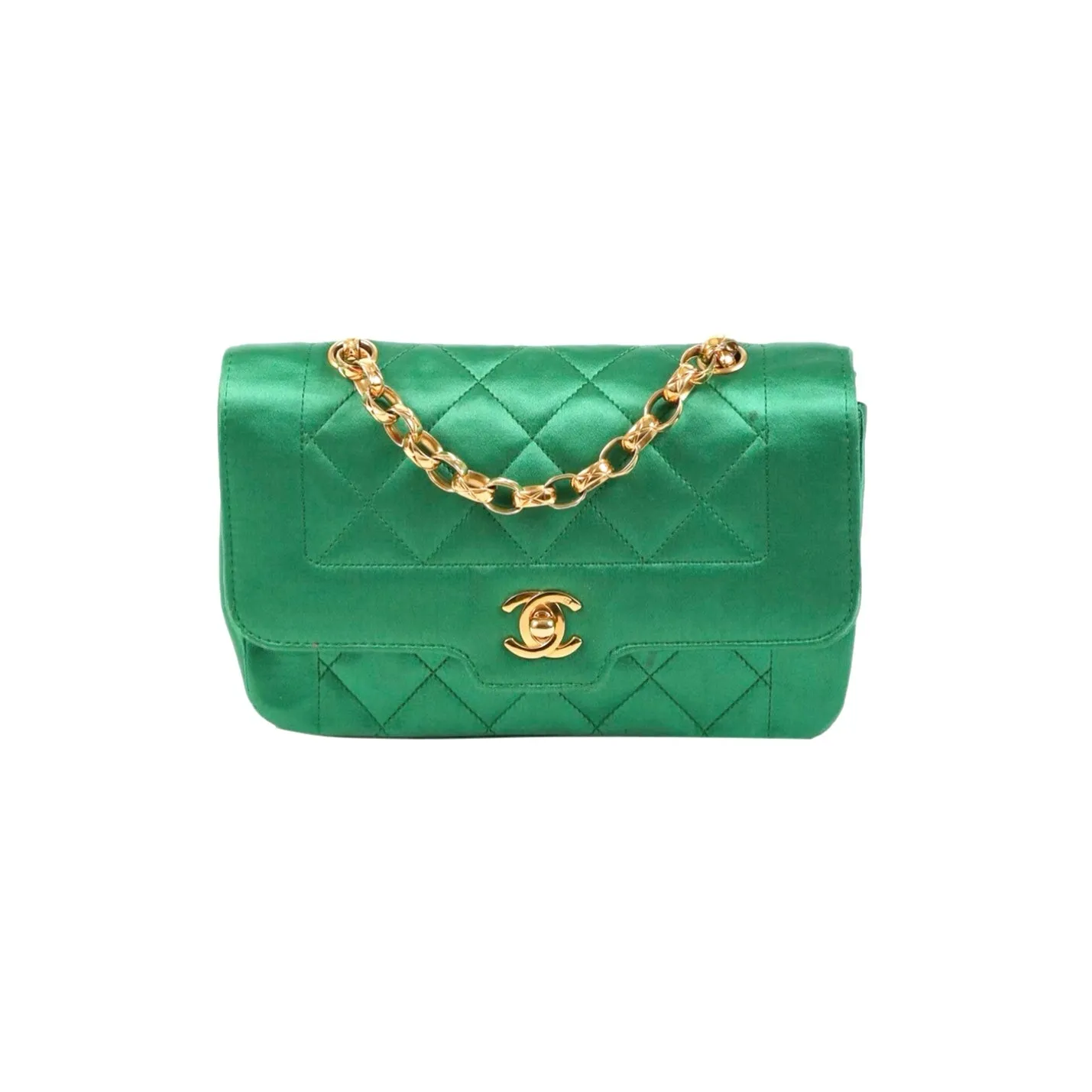 Chanel Green Satin Chain Flap Bag