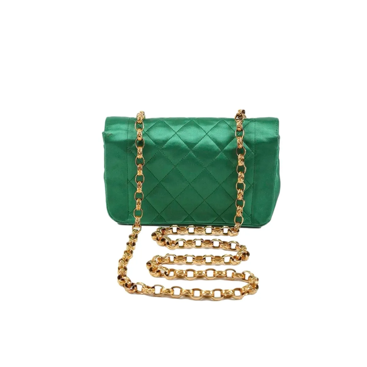 Chanel Green Satin Chain Flap Bag
