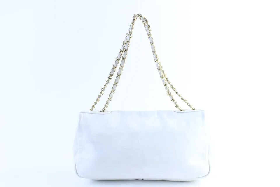 Chanel Jumbo White CC Logo Mosaic Chain Flap 228805a
