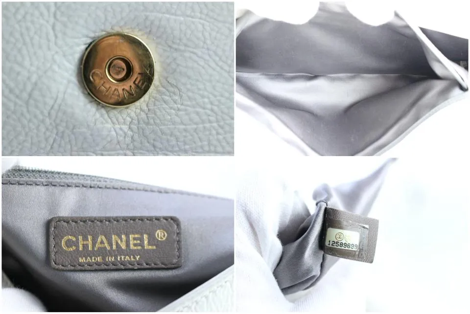 Chanel Jumbo White CC Logo Mosaic Chain Flap 228805a