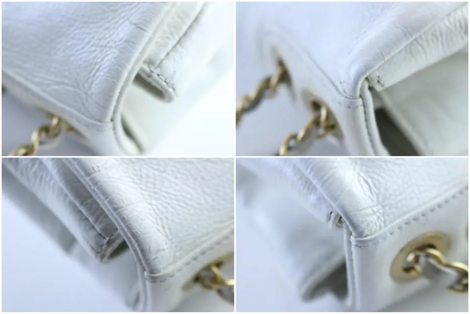 Chanel Jumbo White CC Logo Mosaic Chain Flap 228805a