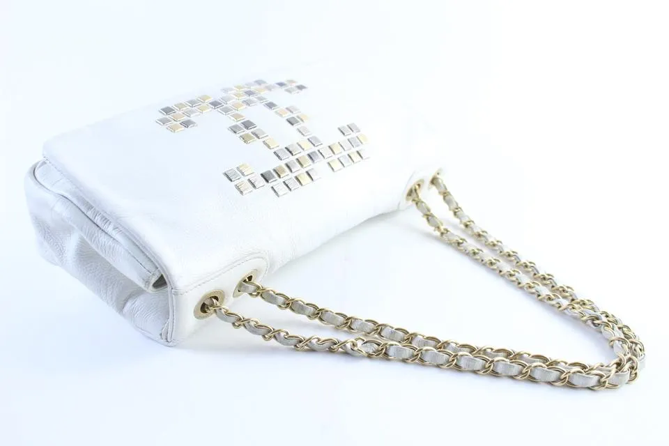 Chanel Jumbo White CC Logo Mosaic Chain Flap 228805a