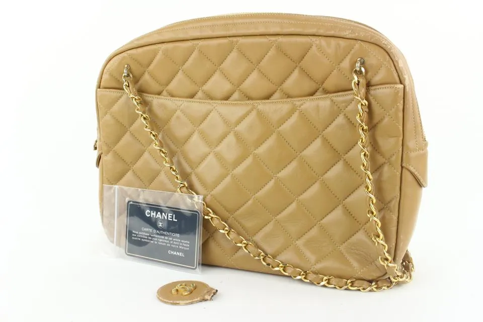 Chanel Light Brown Tan Quilted Leather Camera Bag 945cas416