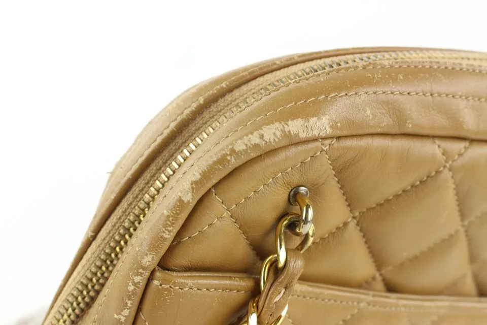 Chanel Light Brown Tan Quilted Leather Camera Bag 945cas416