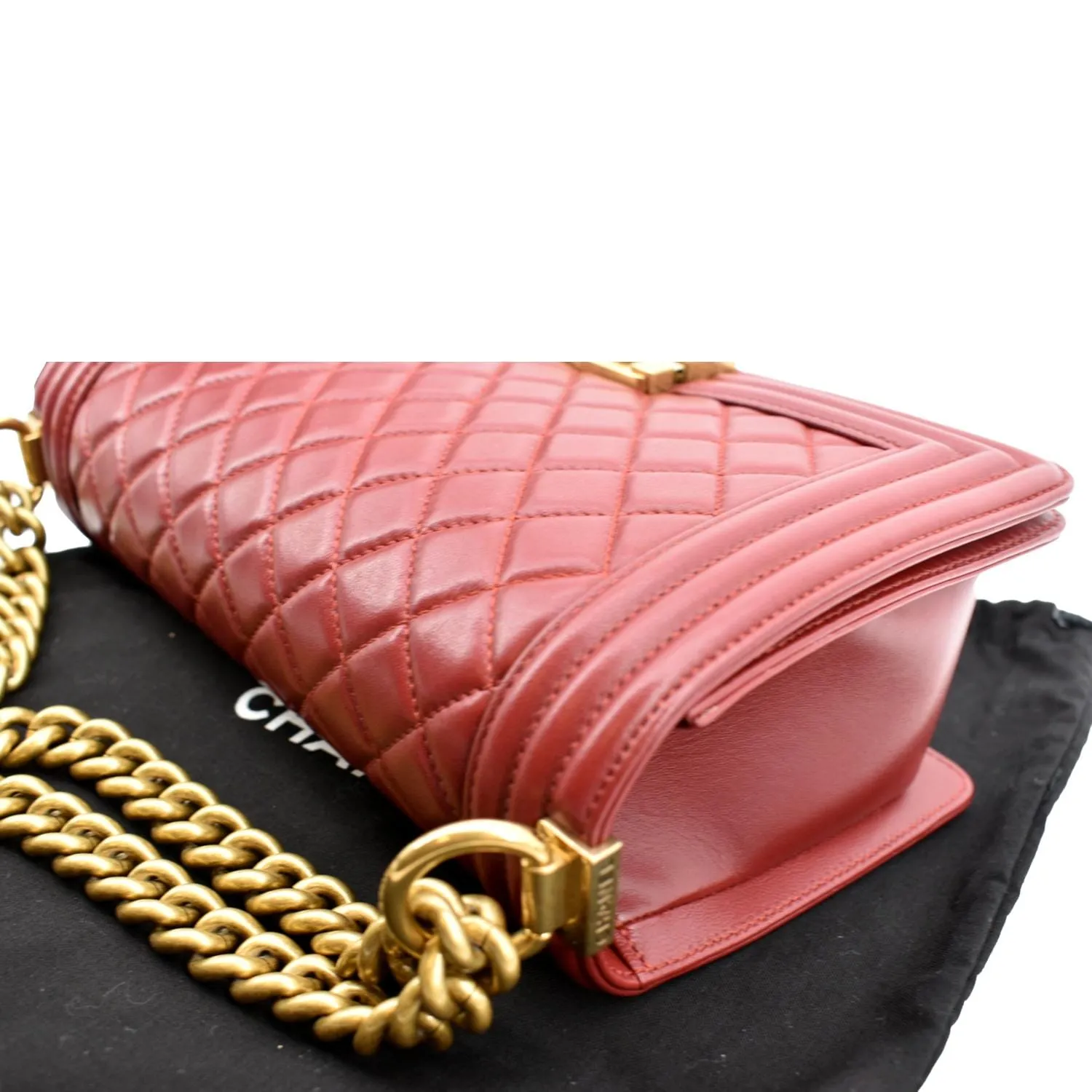 CHANEL Medium Boy Flap Calf Leather Shoulder Bag Red