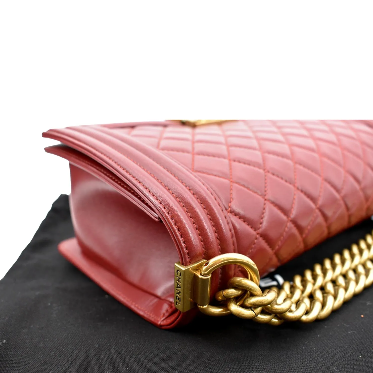 CHANEL Medium Boy Flap Calf Leather Shoulder Bag Red
