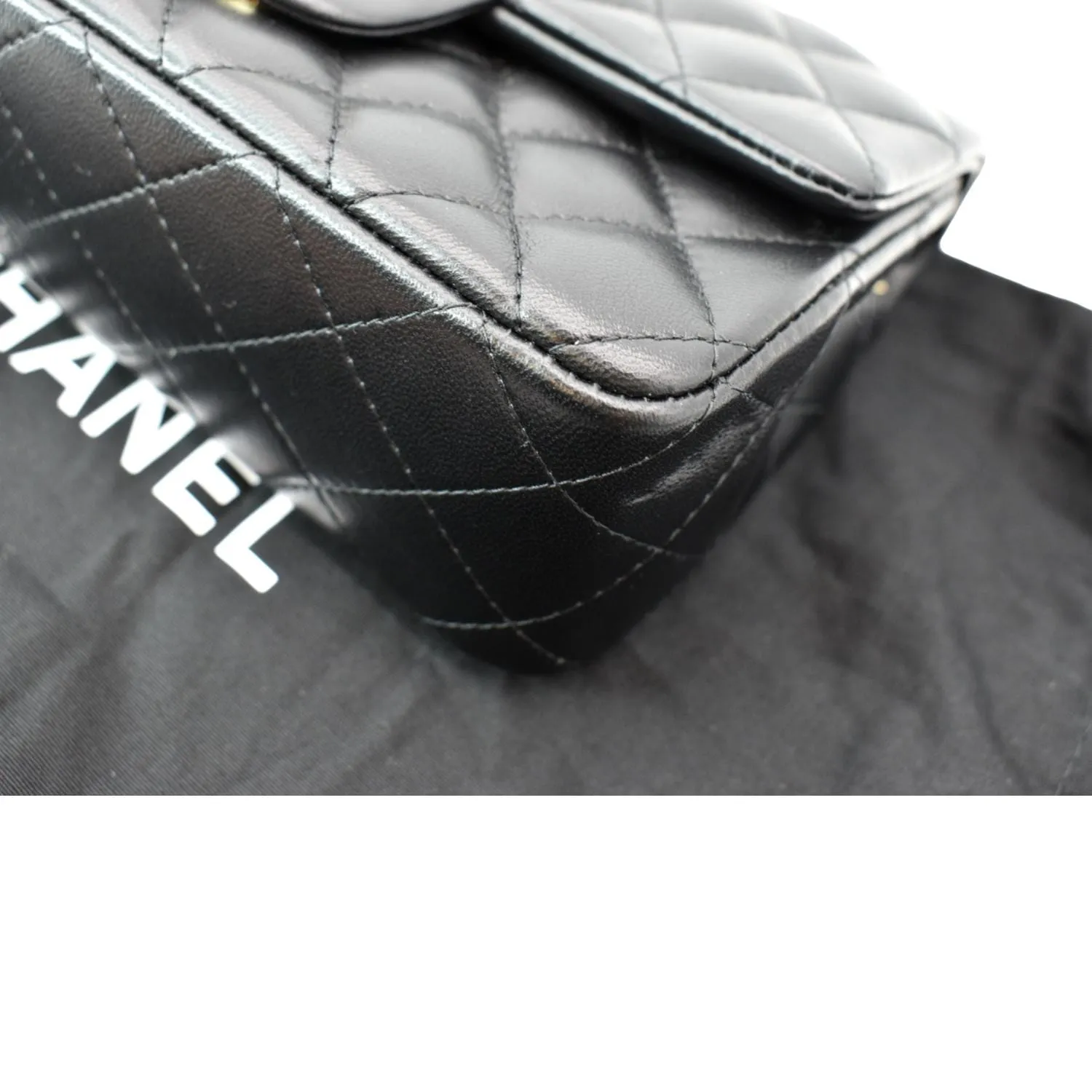 CHANEL Mini Rectangular Flap Quilted Lambskin Leather Shoulder Bag Black