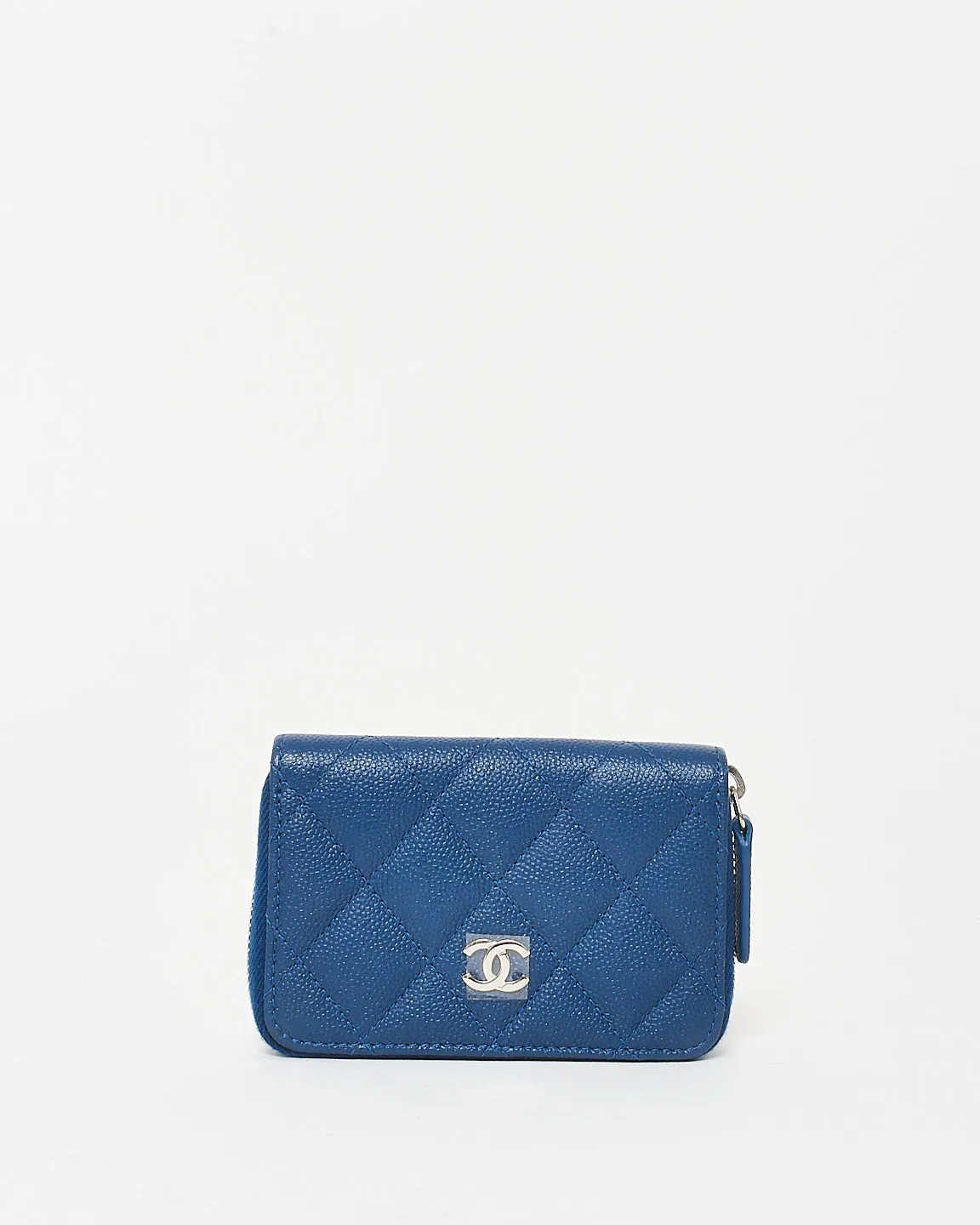 Chanel Navy Blue Caviar Leather Mini Zip Card Case