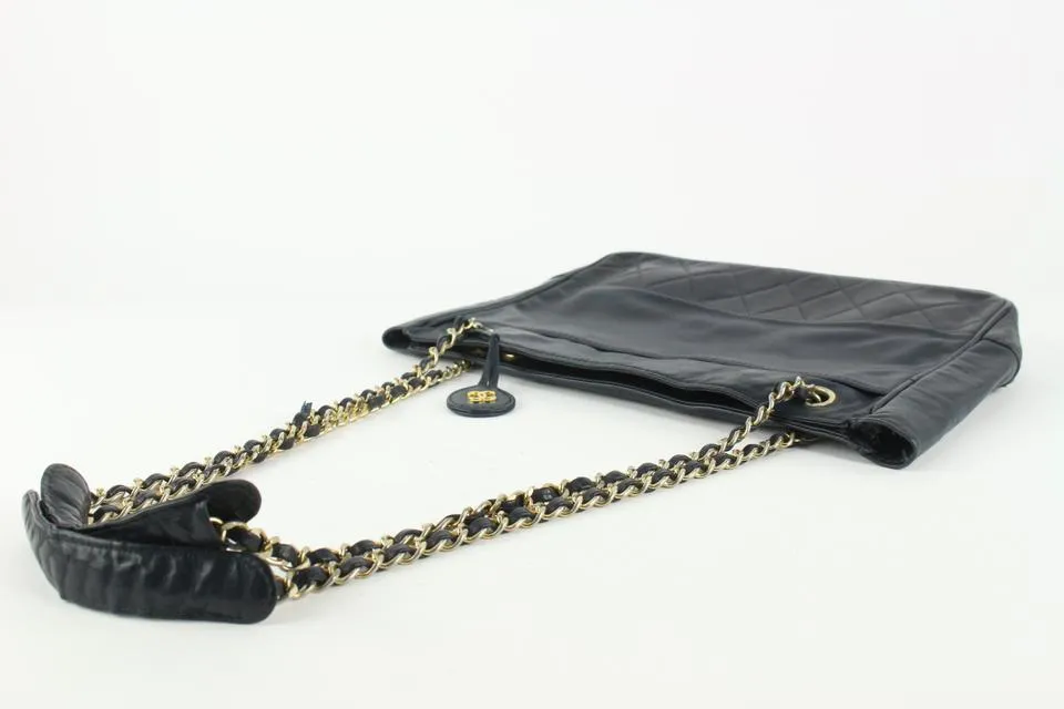 Chanel Navy Blue Lambskin Quilted Gold Chain Tote Bag 6CC1029