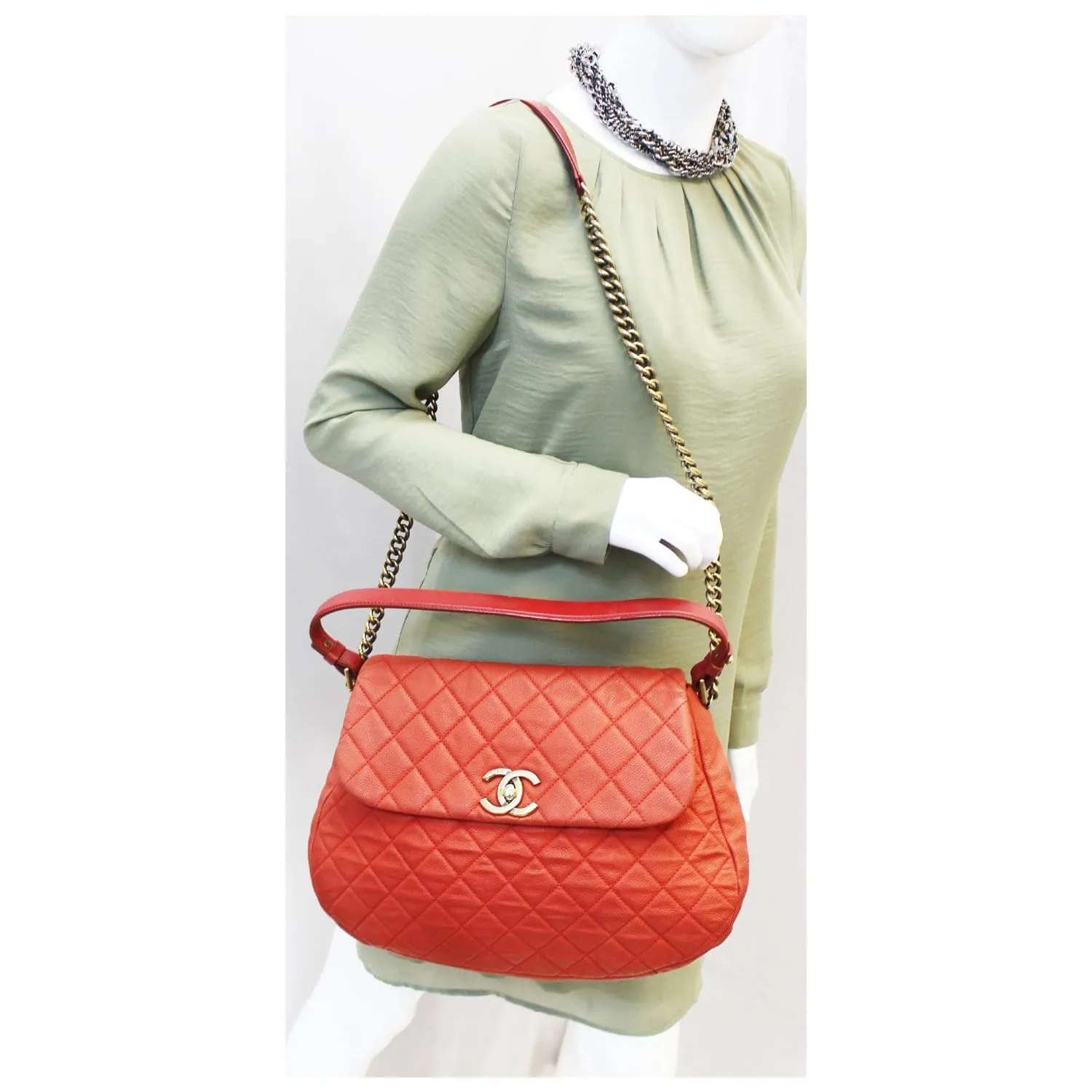 CHANEL Red Flap Soft Caviar Leather Shoulder Crossbody Bag - 15% OFF