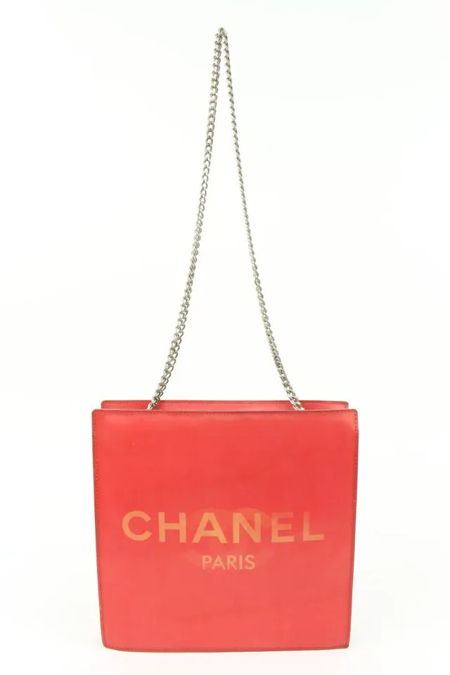 Chanel Red Holographic CC Logo Chain Tote Hologram Bag 4ck726a
