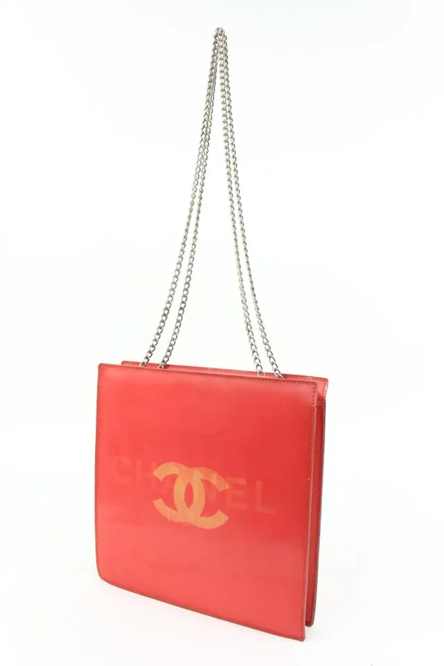 Chanel Red Holographic CC Logo Chain Tote Hologram Bag 4ck726a