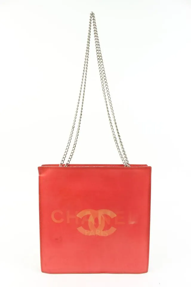 Chanel Red Holographic CC Logo Chain Tote Hologram Bag 4ck726a