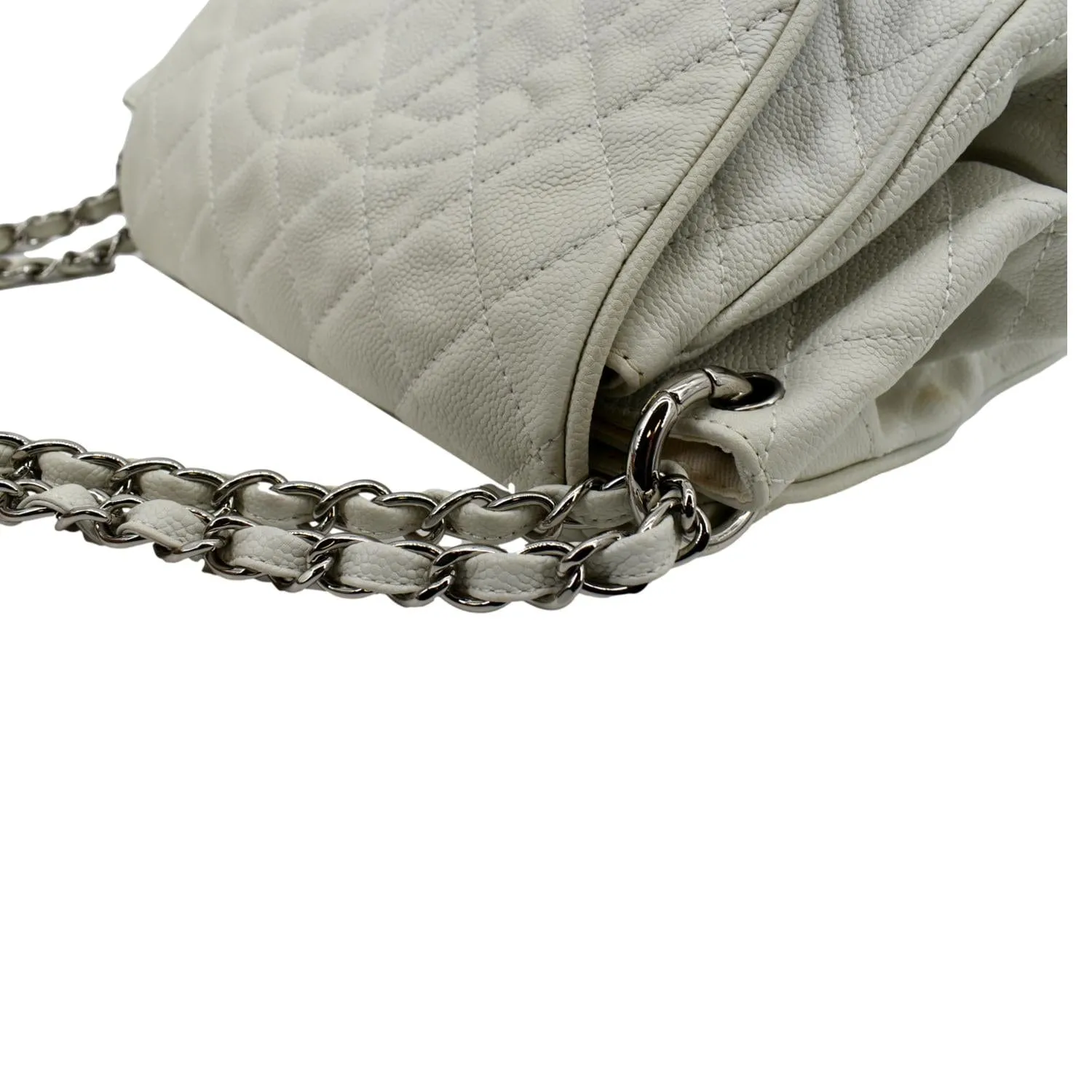 CHANEL Timeless Accordion Flap Caviar Leather Shoulder Bag White