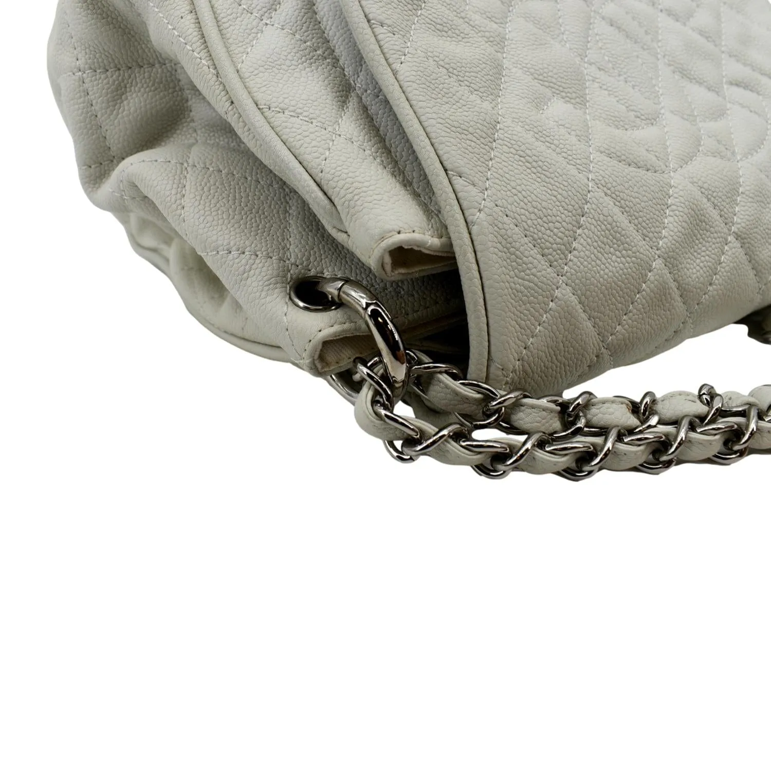 CHANEL Timeless Accordion Flap Caviar Leather Shoulder Bag White