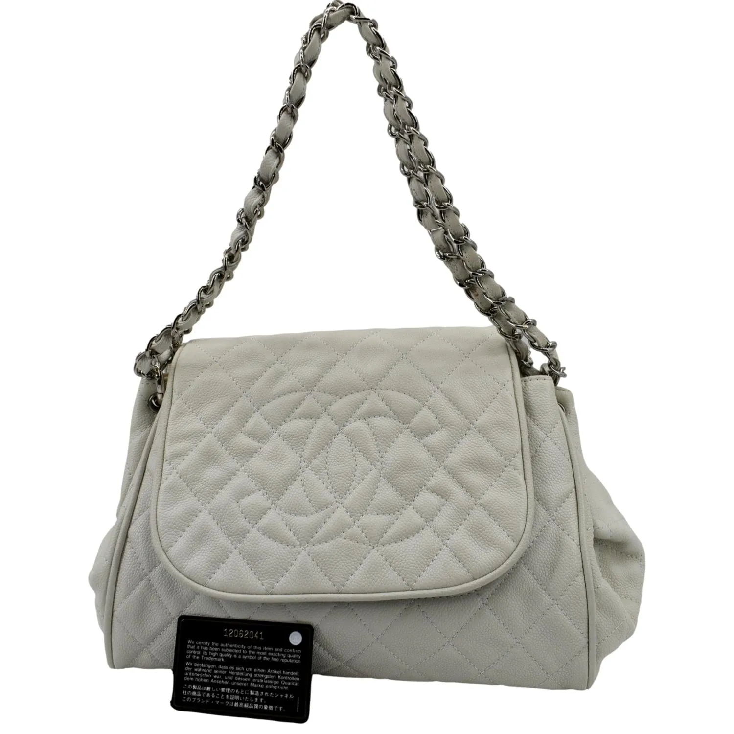 CHANEL Timeless Accordion Flap Caviar Leather Shoulder Bag White