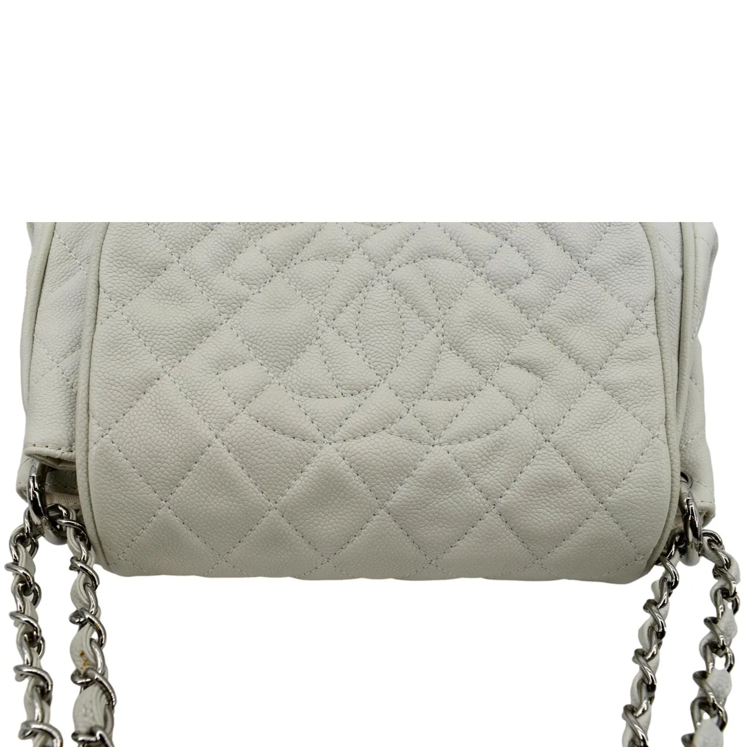 CHANEL Timeless Accordion Flap Caviar Leather Shoulder Bag White