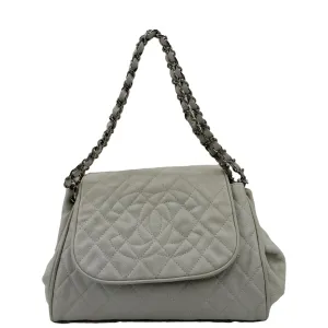 CHANEL Timeless Accordion Flap Caviar Leather Shoulder Bag White