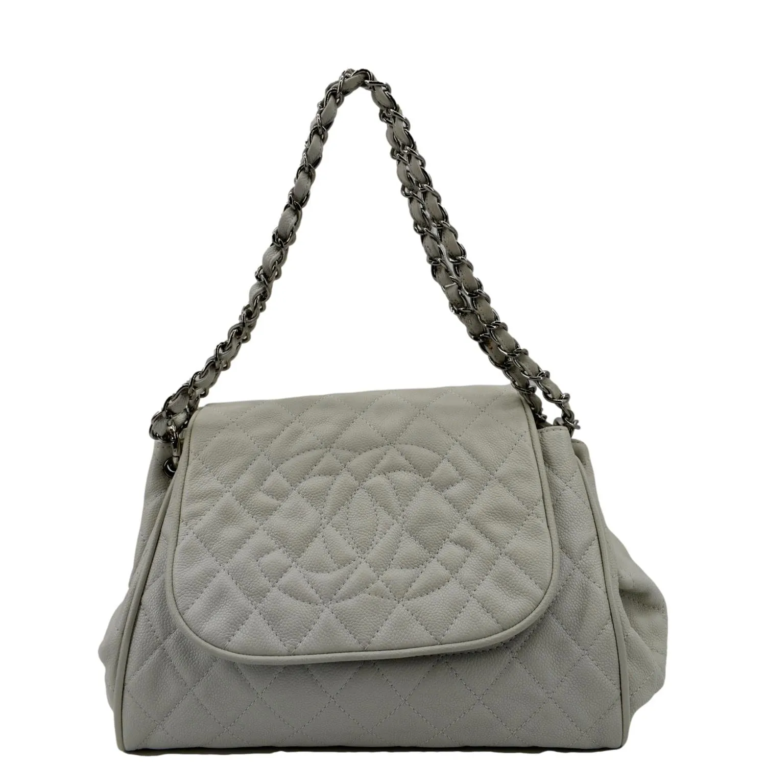 CHANEL Timeless Accordion Flap Caviar Leather Shoulder Bag White