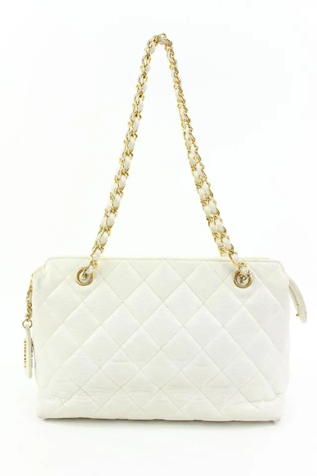 Chanel White Quilted Caviar Gold Chain Shoulder Bag 6ca516