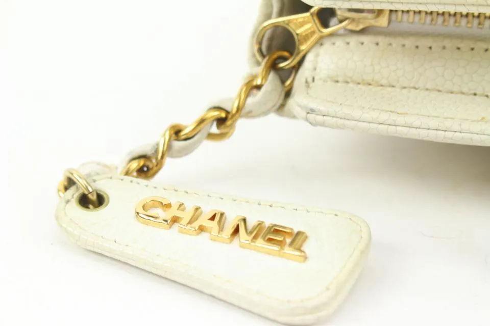 Chanel White Quilted Caviar Gold Chain Shoulder Bag 6ca516