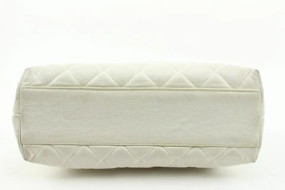 Chanel White Quilted Caviar Gold Chain Shoulder Bag 6ca516