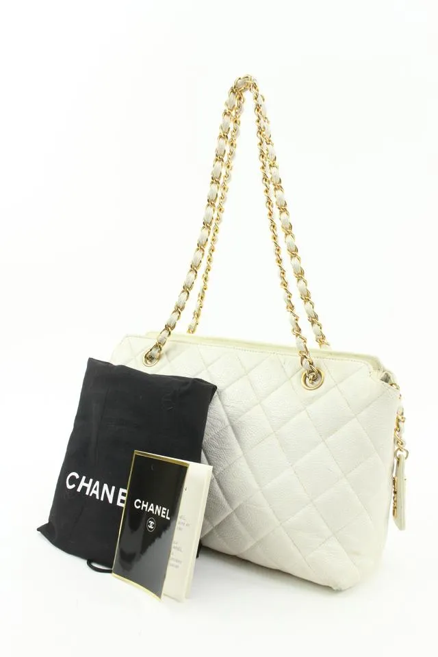 Chanel White Quilted Caviar Gold Chain Shoulder Bag 6ca516