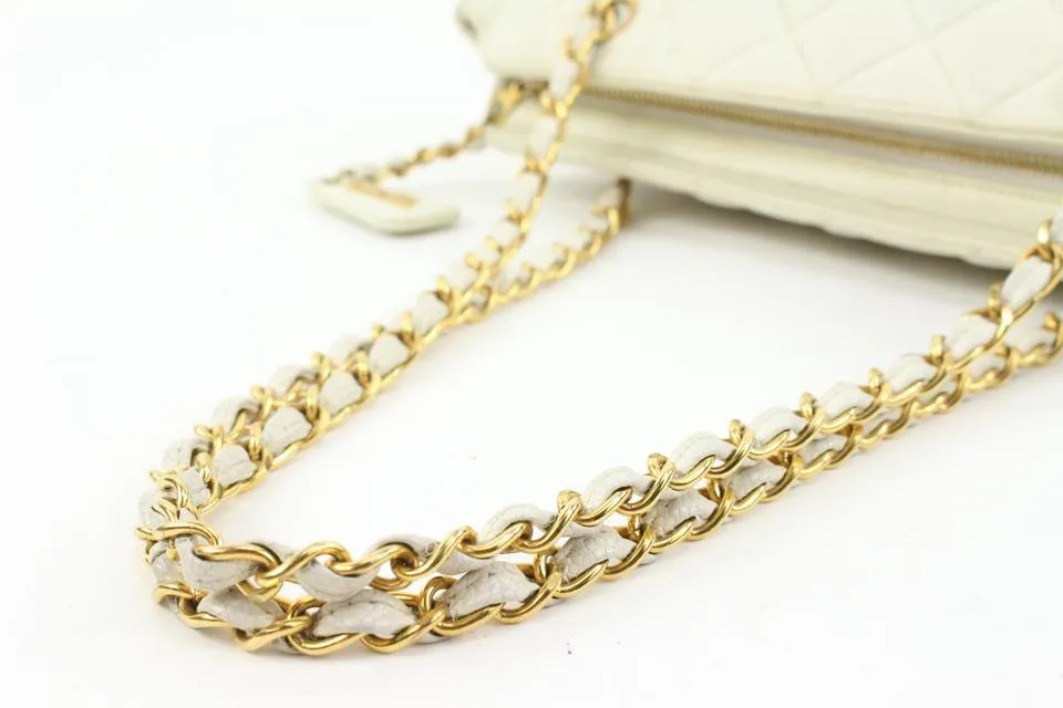 Chanel White Quilted Caviar Gold Chain Shoulder Bag 6ca516
