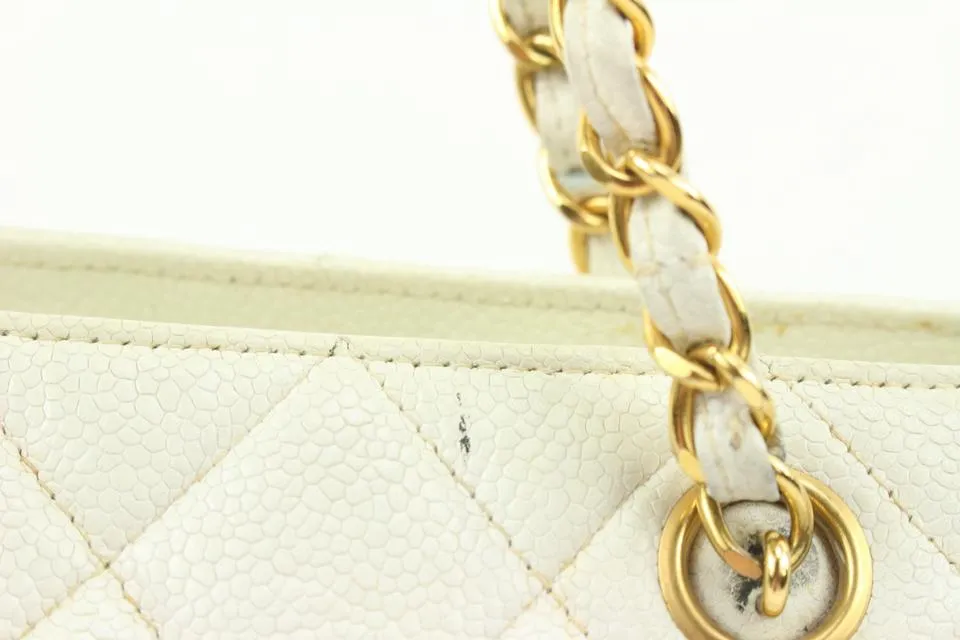 Chanel White Quilted Caviar Gold Chain Shoulder Bag 6ca516