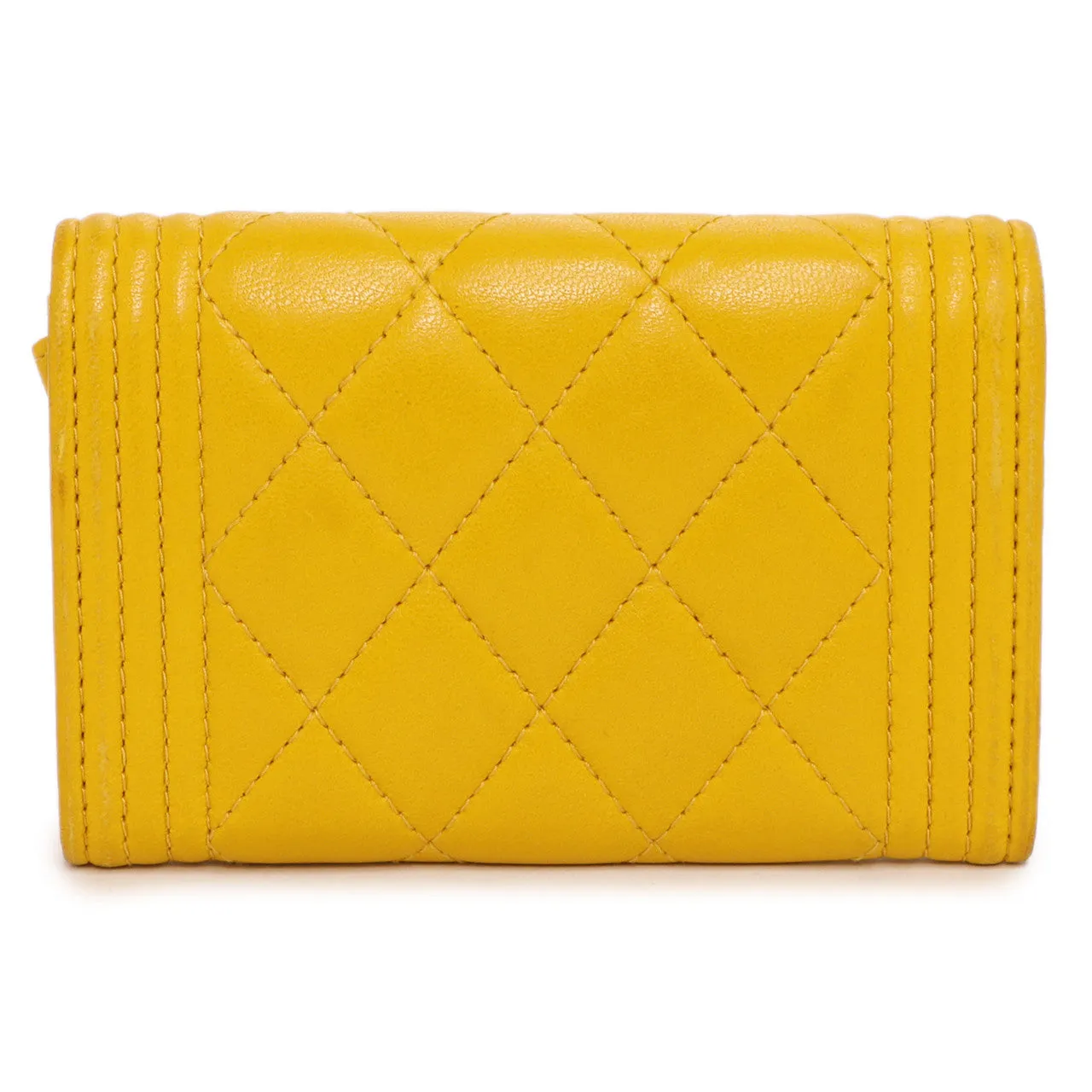 Chanel Yellow Quilted Lambskin Boy Flap Card Holder