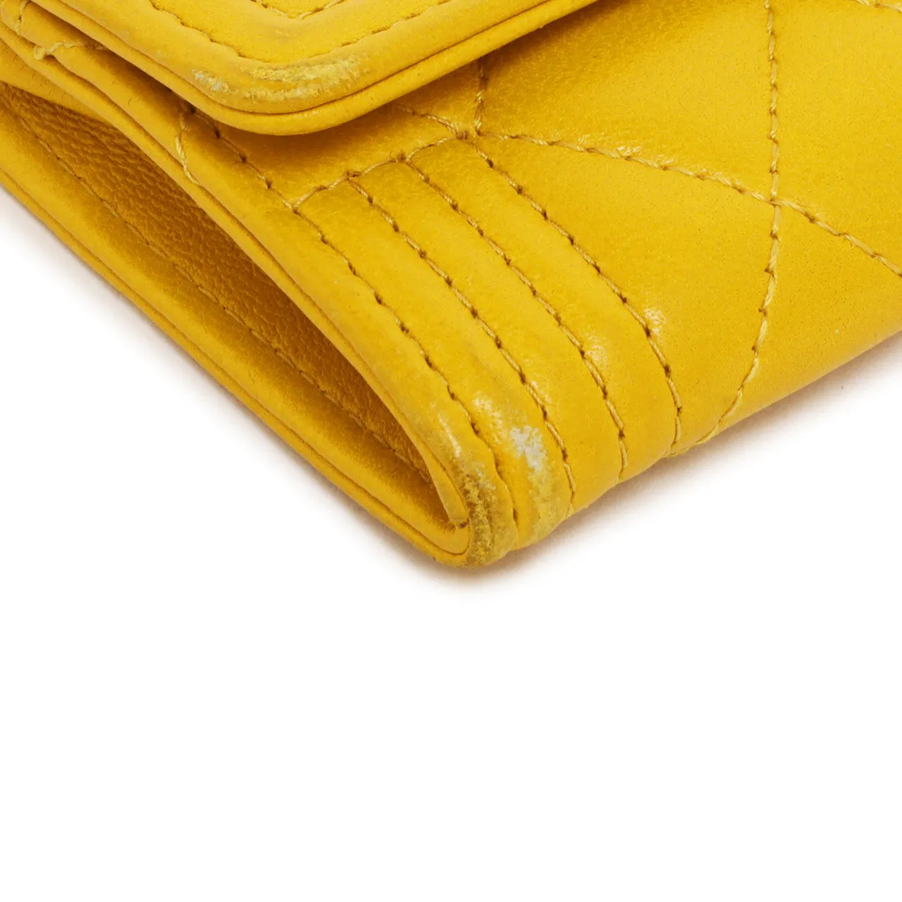 Chanel Yellow Quilted Lambskin Boy Flap Card Holder