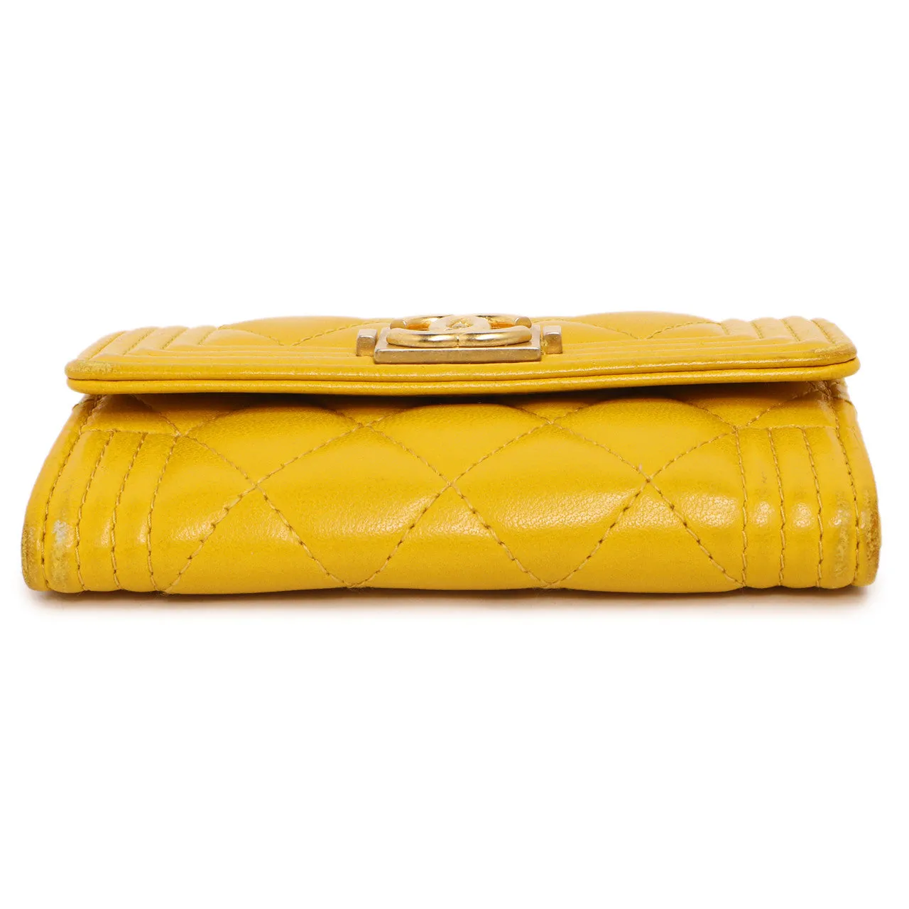 Chanel Yellow Quilted Lambskin Boy Flap Card Holder