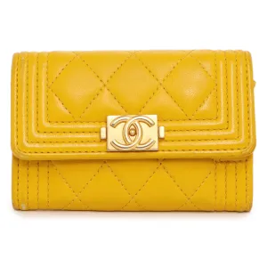 Chanel Yellow Quilted Lambskin Boy Flap Card Holder