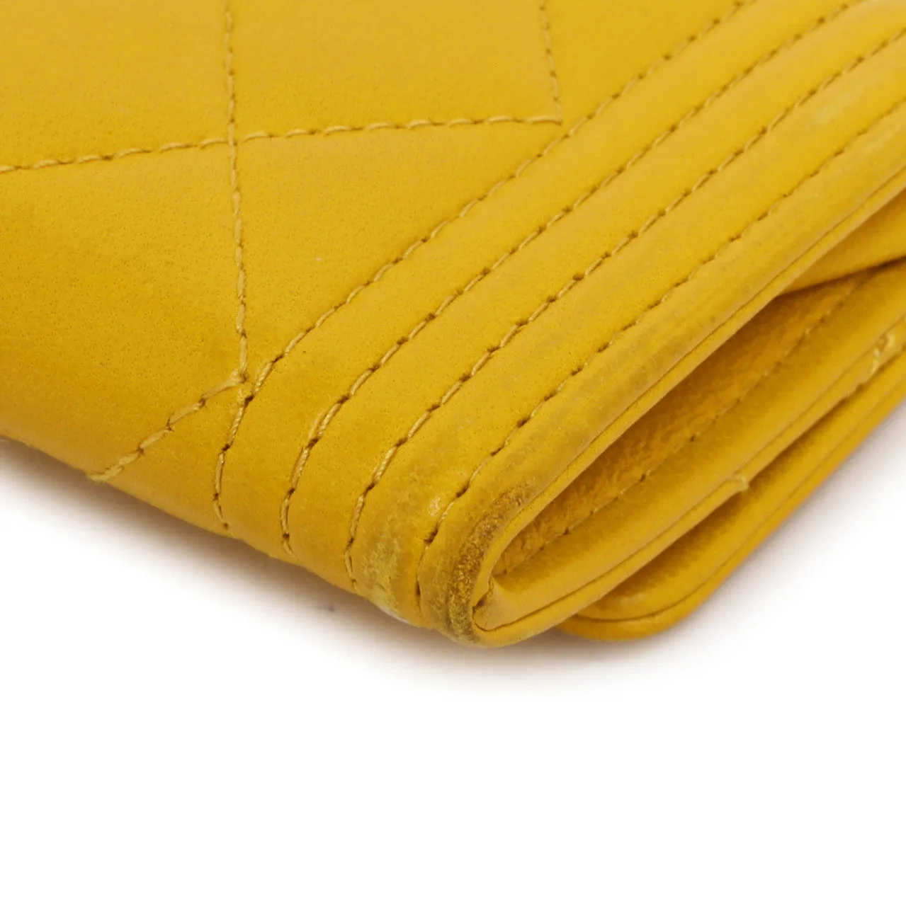 Chanel Yellow Quilted Lambskin Boy Flap Card Holder