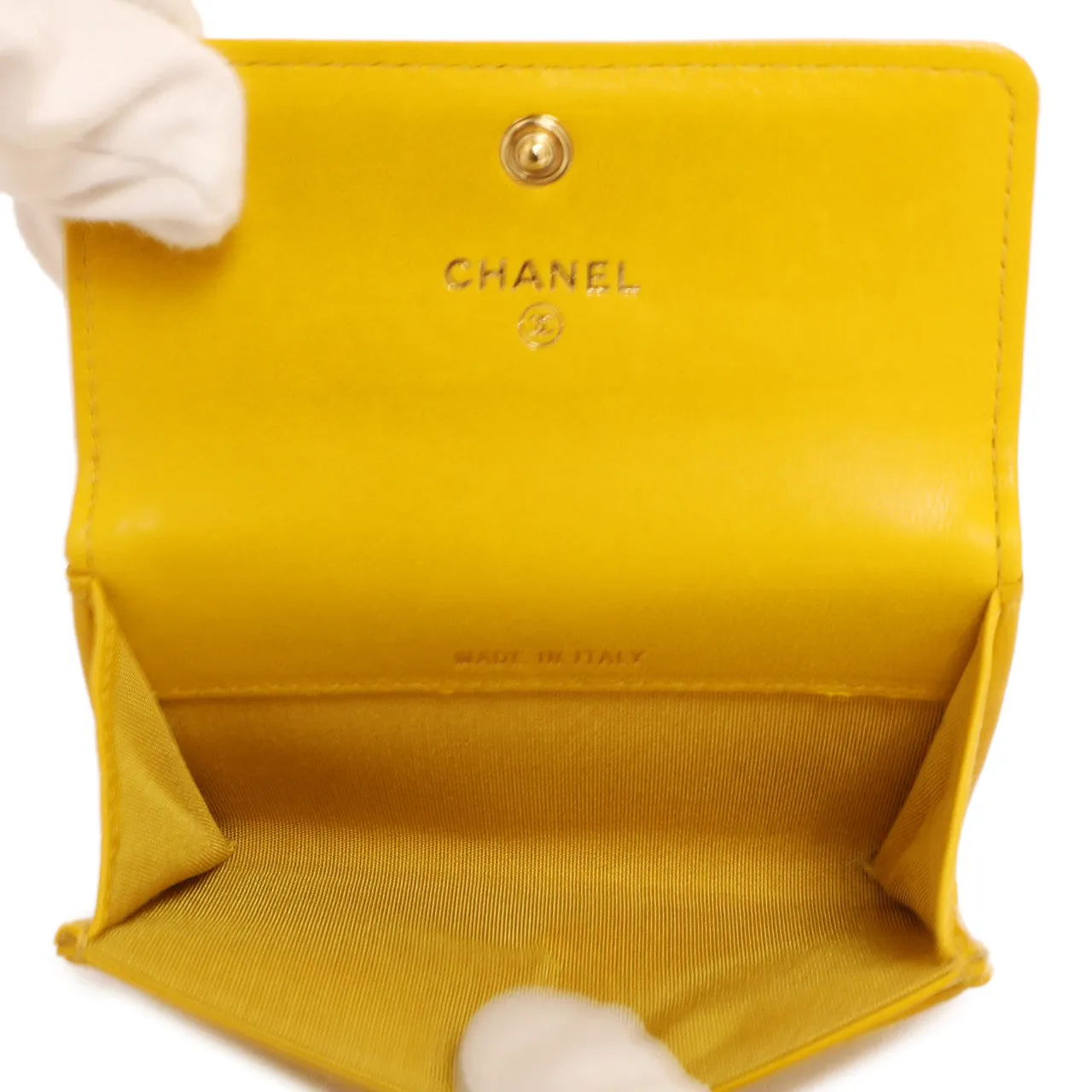 Chanel Yellow Quilted Lambskin Boy Flap Card Holder