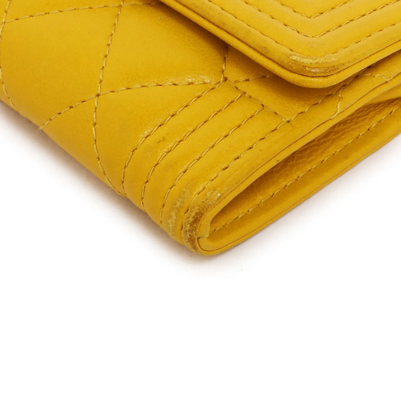 Chanel Yellow Quilted Lambskin Boy Flap Card Holder