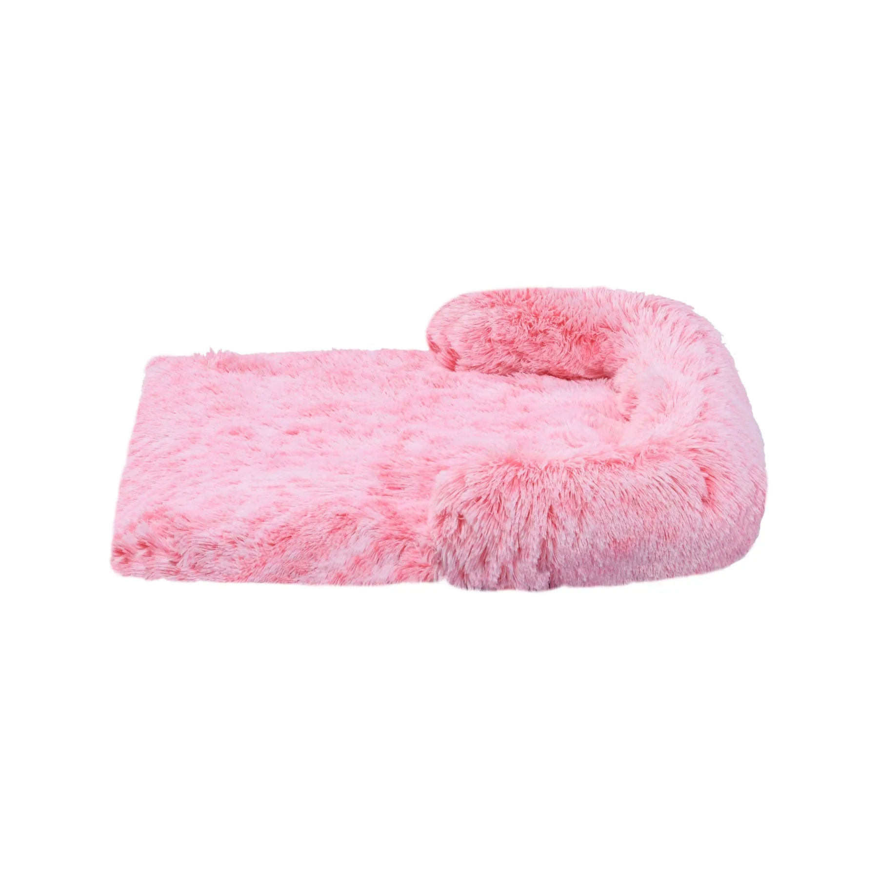 Charlie's Shaggy Faux Fur Bolster Sofa Protector Calming Dog Bed Ombre Pink XX-Large