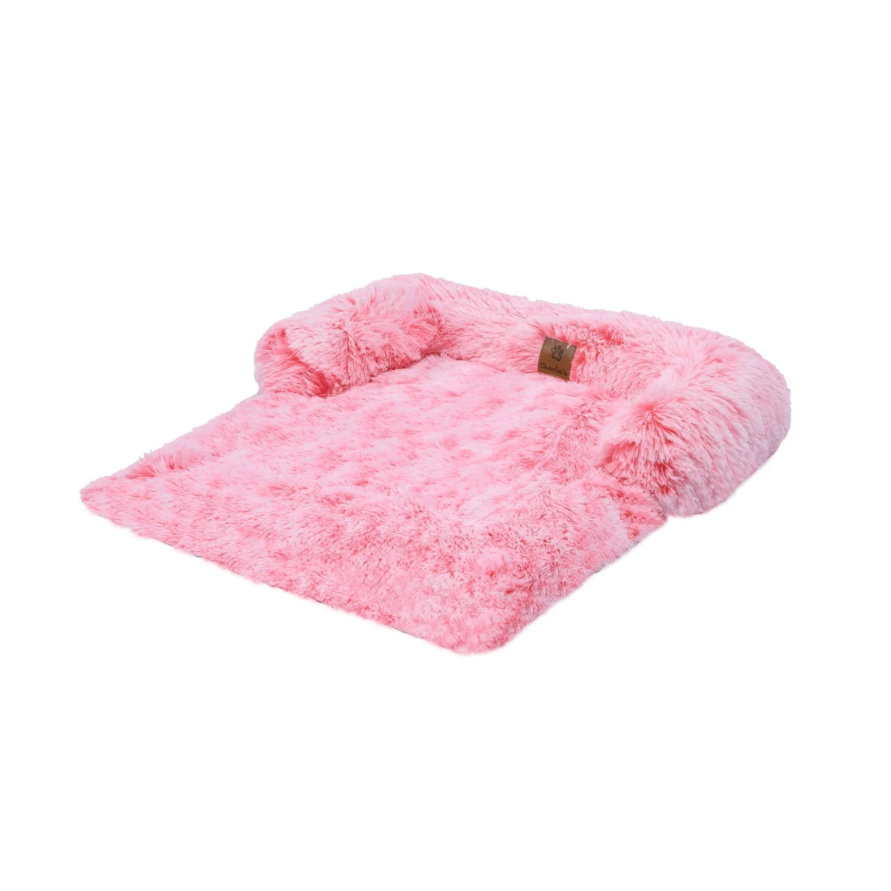 Charlie's Shaggy Faux Fur Bolster Sofa Protector Calming Dog Bed Ombre Pink XX-Large