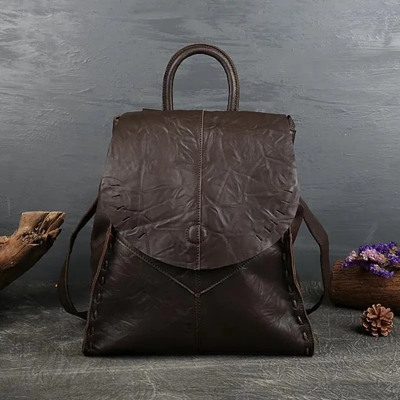 Cheyenne Leather Backpack Vintage Style Pack - Black/Brown - One Size
