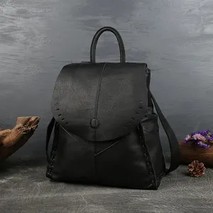 Cheyenne Leather Backpack Vintage Style Pack - Black/Brown - One Size
