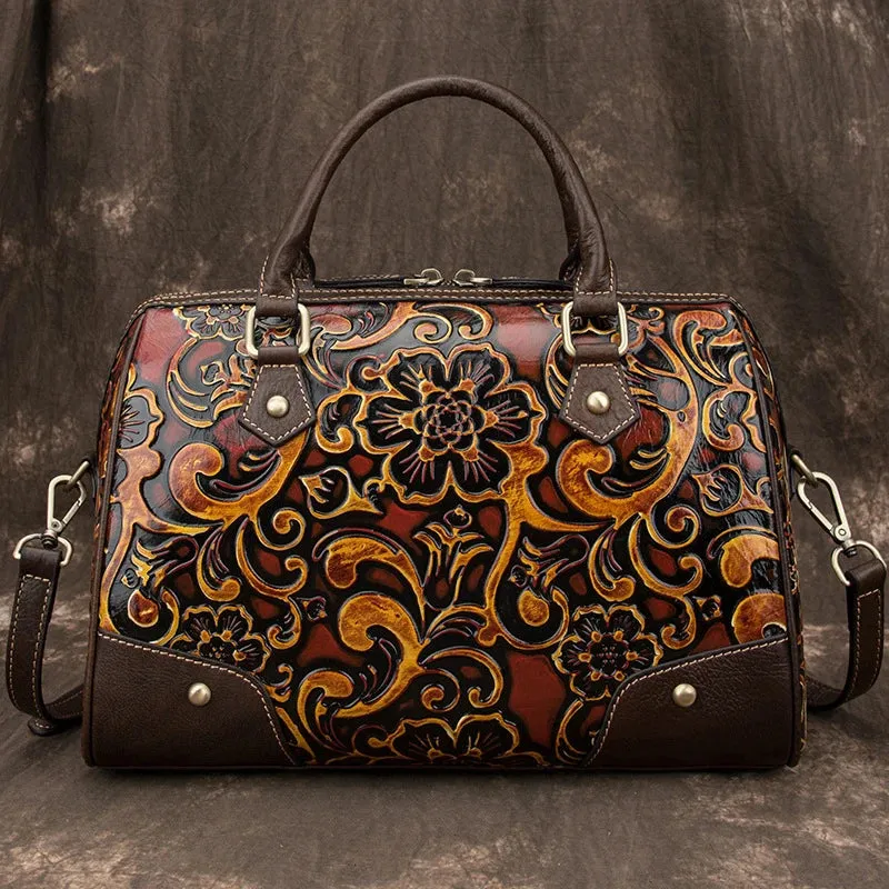 Chic Embossed Leather Handbag Crossbody Bag for Women - Brown/Green