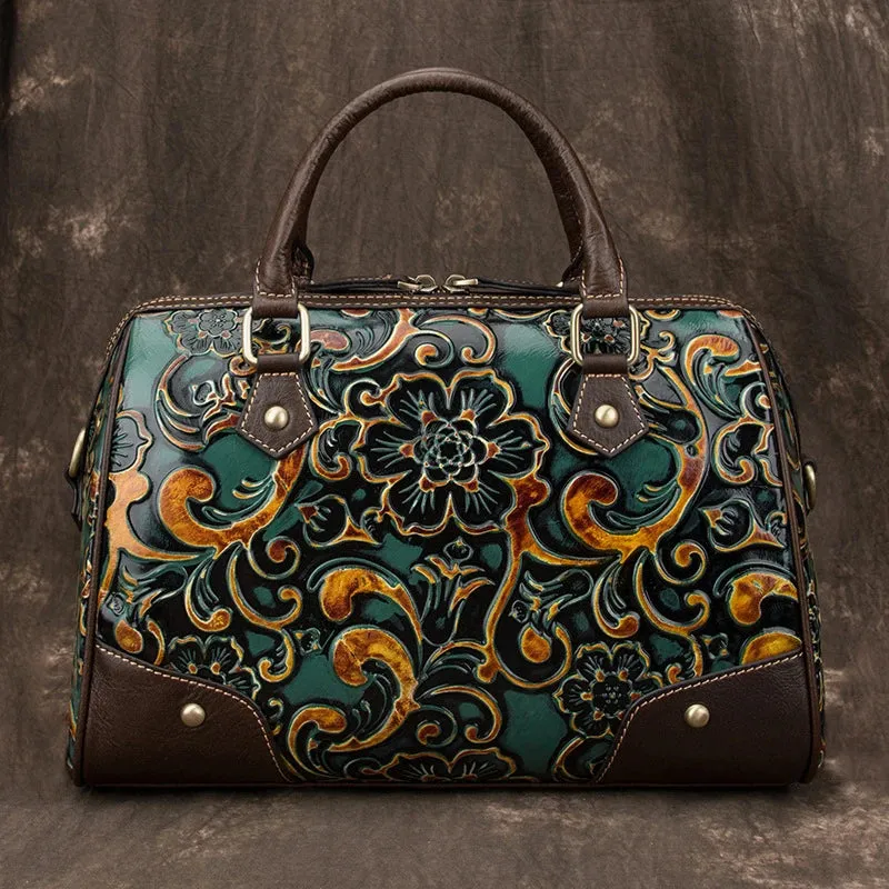 Chic Embossed Leather Handbag Crossbody Bag for Women - Brown/Green