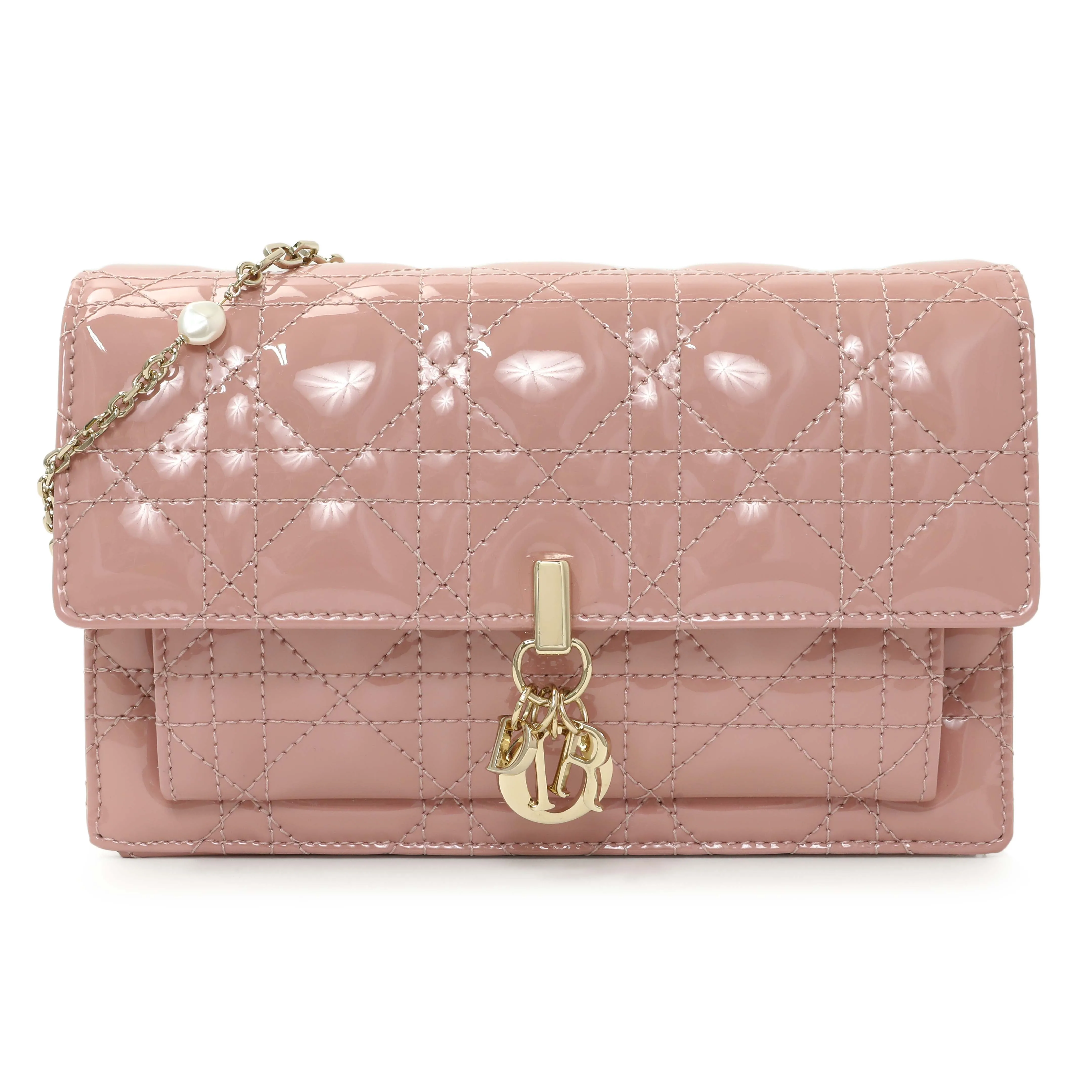 Christian Dior Dusty Pink Patent Cannage My Dior Daily Chain Pouch