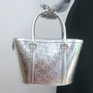 Christian Dior Metallic Oblique Tote Silver Leather Small Bag